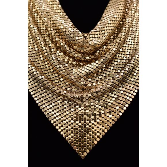 PA Vintage Mesh Chainmail Bib Choker Necklace Gold Chunky Signed 1990s BinBD - Picture 3 of 12